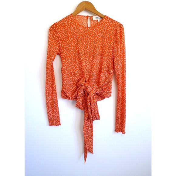 DIANE VON FURSTENBERG DVF Ruched Tie Waist Mesh Long Sleeve Top Shopbop S $298 - Picture 1 of 10